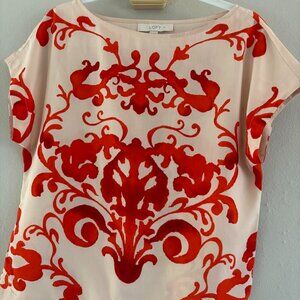 LOFT Boatneck Cream and Red Top